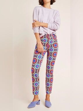 ANTHROPOLOGIE Women’s The Essential Slim Multicolor Floral Print Trousers Size 2